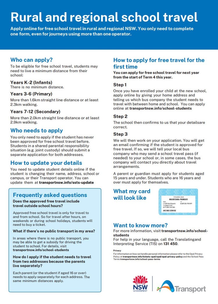 Rural and regional school travel flyer.