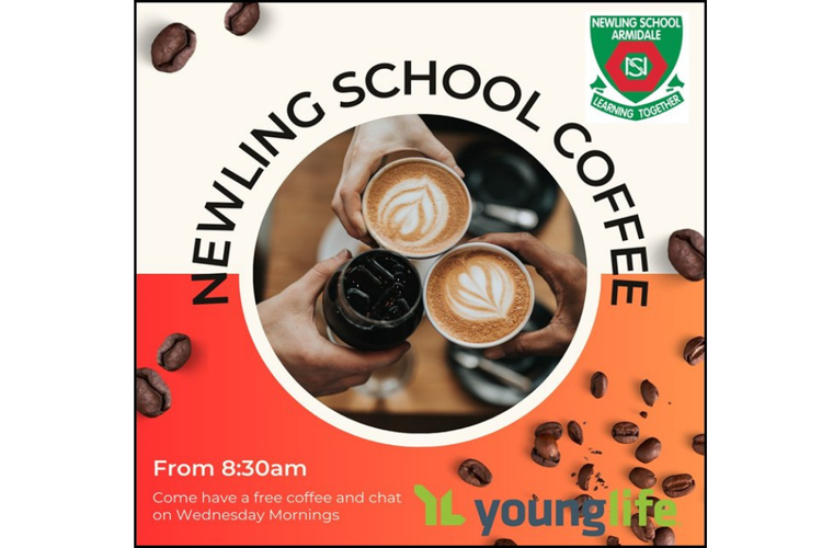 Flyer for our coffee and hot chocolate on Wednesday mornings.